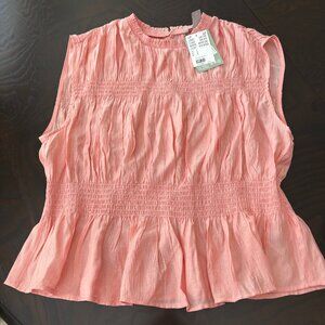 H&M Smocked Peplum Sleeveless Peach Color Top Blouse - SZ L New w Tag